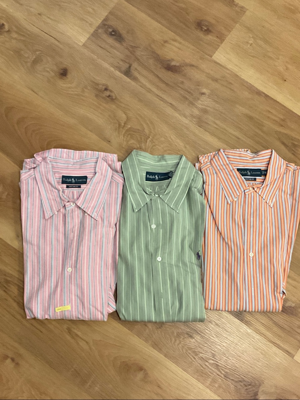 Lot of 3. Ralph Lauren Men’s Striped Button-Down Shirts - Pink, Green, Orange